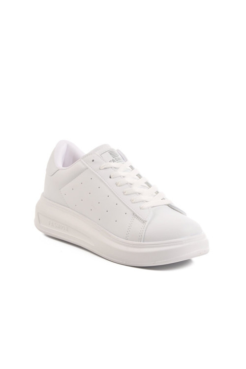 Beyaz Bağcıklı Kalın Rahat Tabanlı Unisex Yürüyüş ve Spor Ayakkabı Sneaker 156