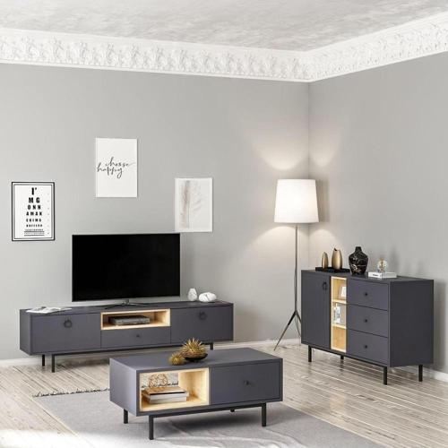 Naturel Tv Ünitesi - Orta Sehpa - Konsol 3'lü Takım Antrasit - Safir Meşe