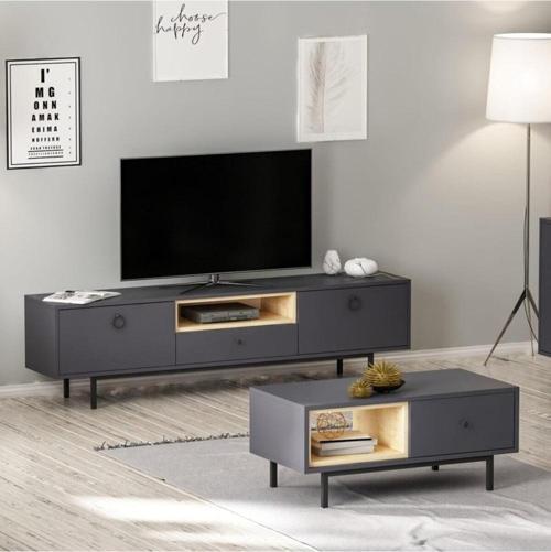 Naturel Tv Ünitesi Ve Orta Sehpa Takım ( 2'li Set) Antrasit