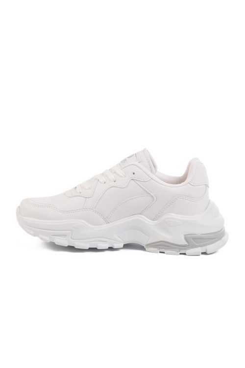 Beyaz Bağcıklı Kalın Tabanlı Kadın Yürüyüş ve Spor Ayakkabı Sneaker 159
