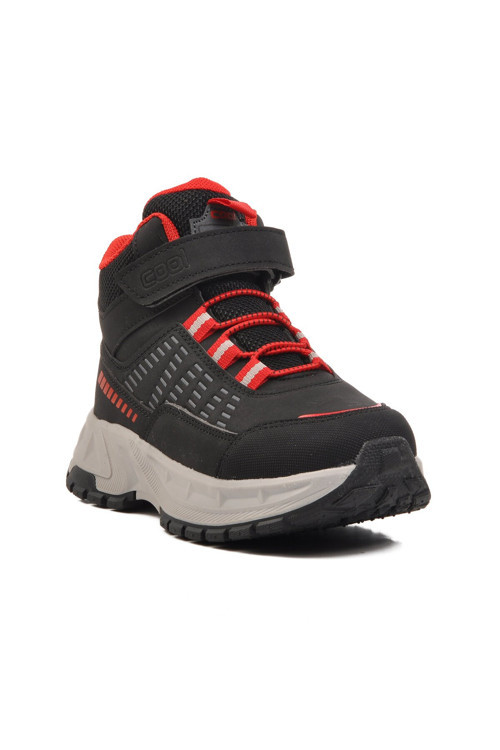 Siyah Erkek Çocuk Bağcıklı Kaymaz Soğuğa Dirençli Outdoor Trekking Bot Tiger F