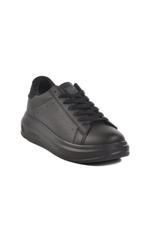 Siyah Bağcıklı Kalın Rahat Tabanlı Unisex Yürüyüş ve Spor Ayakkabı Sneaker 156