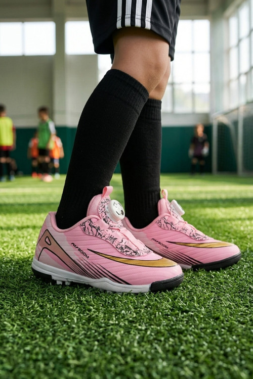 Pembe-Siyah Akıllı Bağcıklı Unisex Çocuk Halı Saha Ayakkabı 620