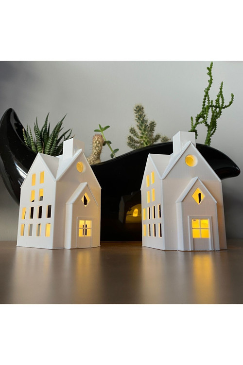Kış Evleri 2'li Set Dekoratif Noel Evleri Tealight Mumluk