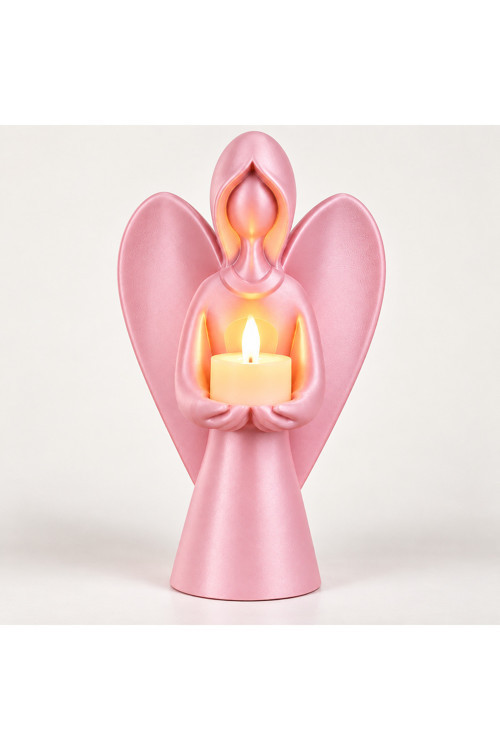 Melek Mumluk Dekoratif Siyah Melek Biblo Mumluk Pilli LED Mum Hediyeli 22,5x15 cm - Pembe