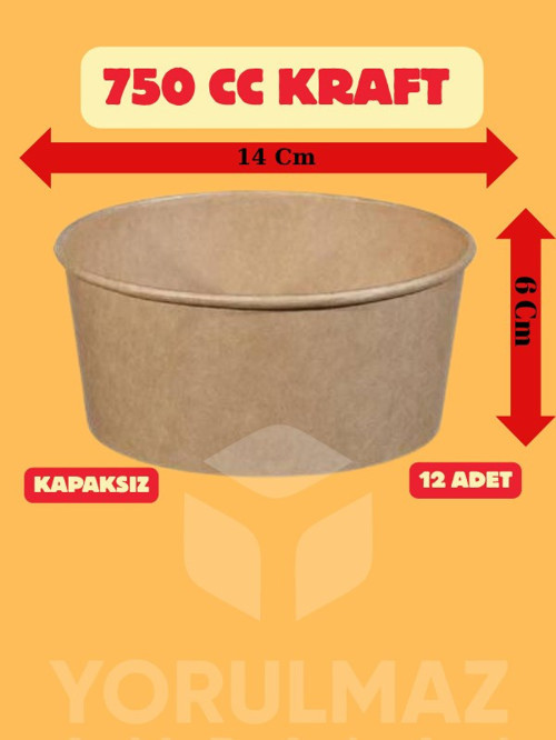 🥗 750 cc Kraft Salata Kasesi Kapaksız 12’li – Geniş Hacimli Şık Sunum