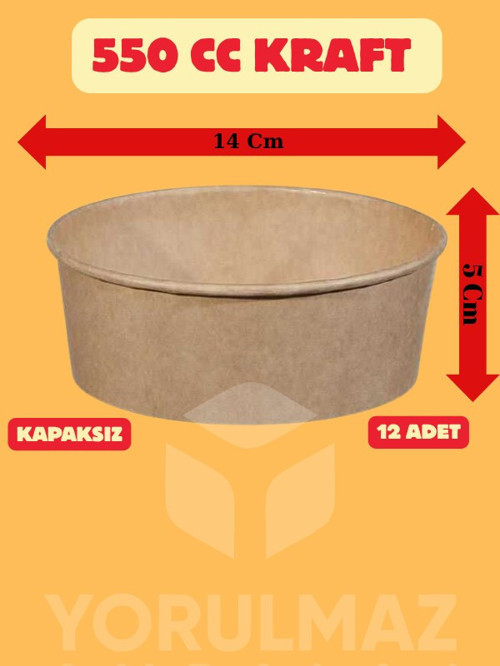 🥗 550 cc Kraft Salata Kasesi Kapaksız 12’li – Doğal Görünümlü Sunum Kabı