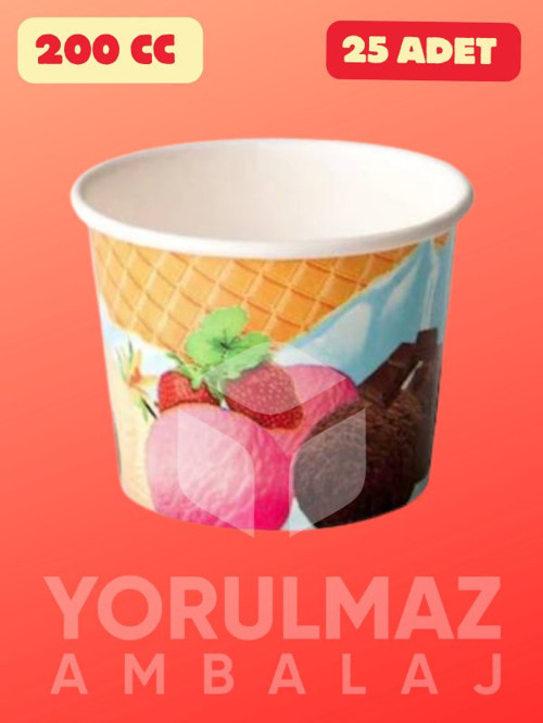 🍨 200 CC Karton Dondurma Kabı 25 Adet – Pratik ve Şık Sunum