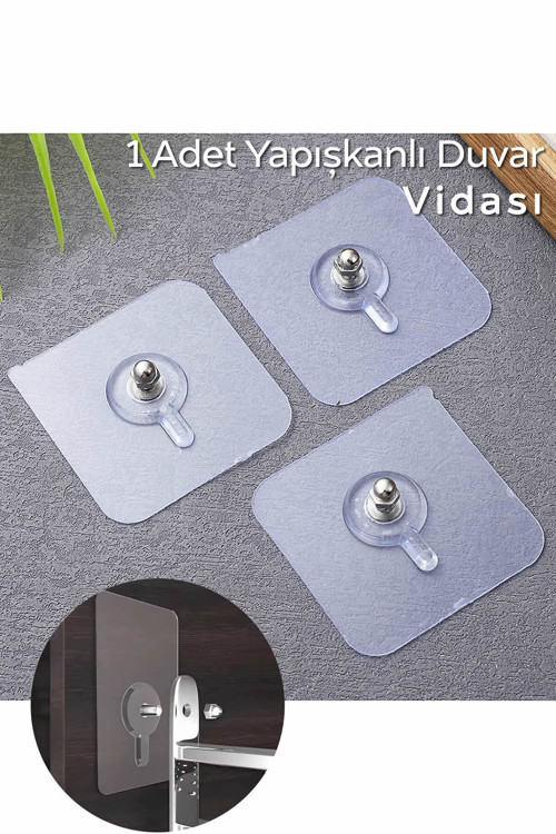 1 Adet Şeffaf Yapışkanlı Duvar Tablo Çerçeve Vida Çivisi Askısı MIT1353