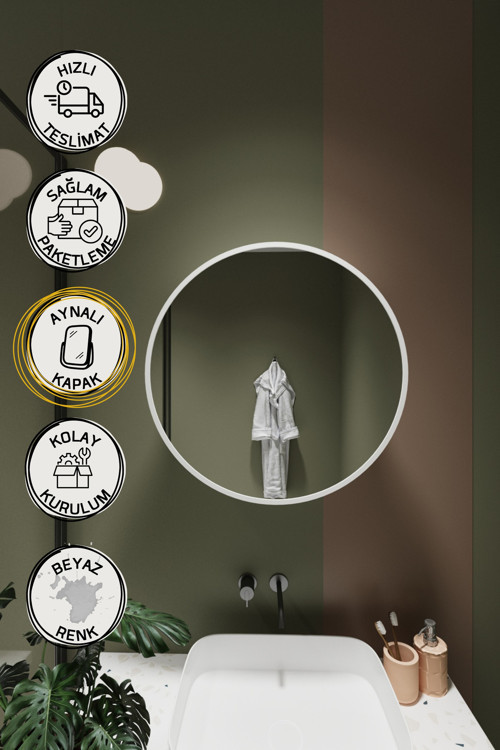Oval Aynalı Kapaklı Lavabo Üstü Banyo Dolabı