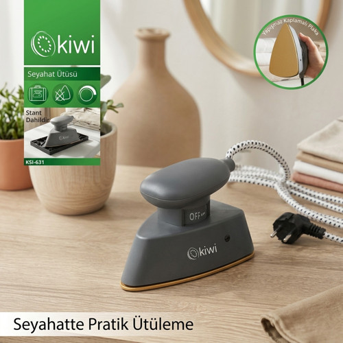 KSI-631 Seyahat Ütüsü Kompakt Tasarım Yapışmaz Taban Isıya Dayanıklı Stand