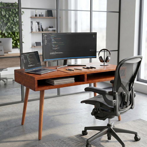 Slot Desk: Masif Çalışma & Laptop Masası 2 Gözlü Depolama - 120x60 BK