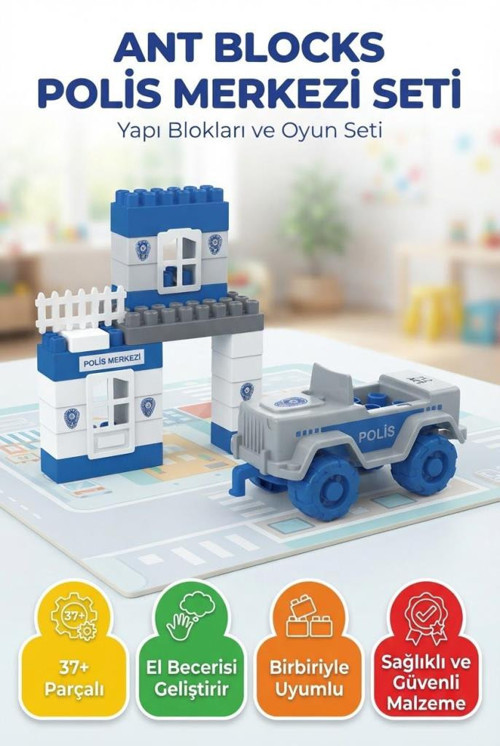 45 Parça Polis Yapı Blokları Seti - Eğitici Zeka Gelişimi Destekleyici Lego Blok Oyuncak Seti