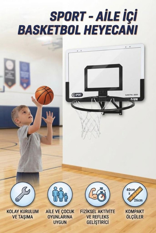 Basketbol Potası ve Topu Gelişimsel Fayda Sağlayan 40 CM Top Şişirme Pompası Hediyeli Oyun Seti