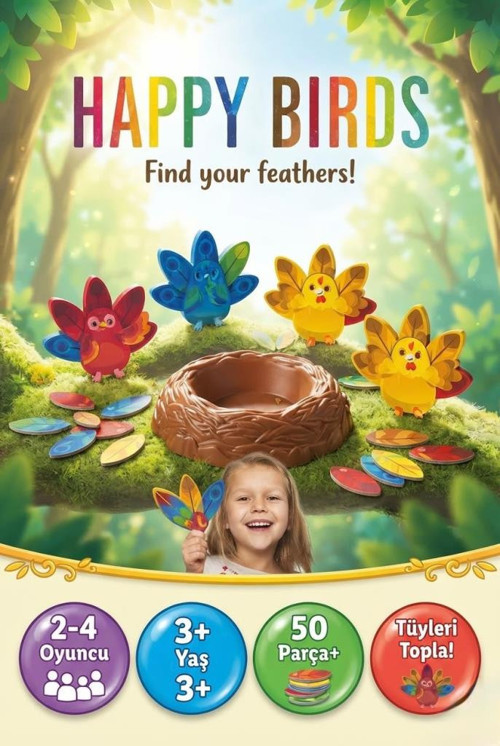 Happy Birds 55 Parça Renkli +3 Yaş Eğitici ve Eğlenceli Zeka Geliştirici Kutu Oyunu