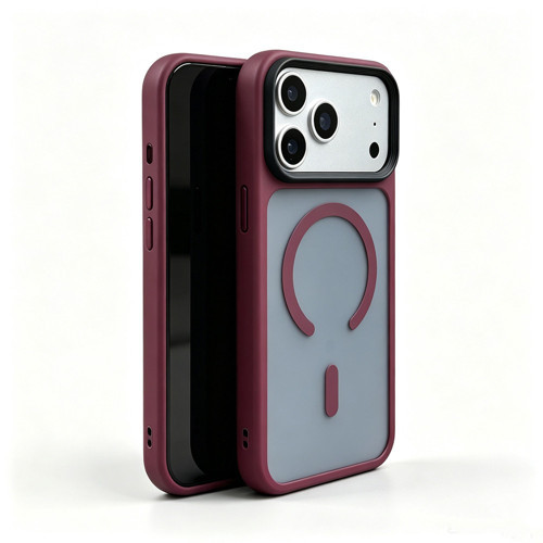 iPhone 18 Pro Kılıf Mat Arka Yüzey Wireless Şarj Özellikli MKST Flet M-safe Kapak - Mürdüm