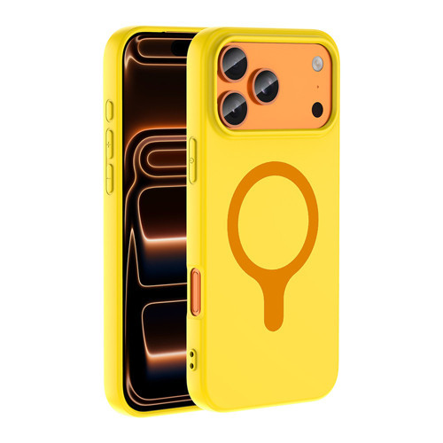 iPhone 18 Pro Max Kılıf M-Safe Şarj Özellikli MKST Aris Silikon Kapak - Sarı