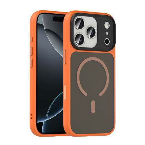 iPhone 18 Pro Kılıf Mat Arka Yüzey Wireless Şarj Özellikli MKST Flet M-safe Kapak - Turuncu