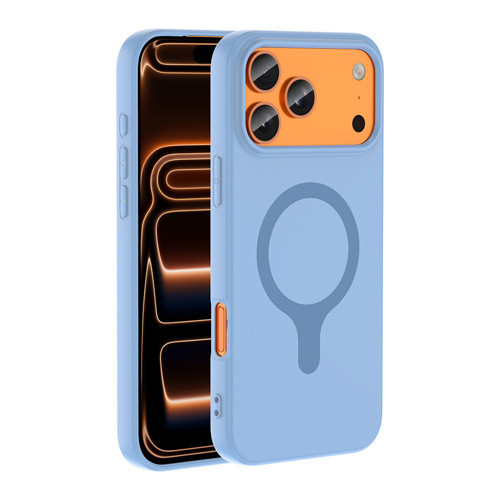 iPhone 18 Pro Max Kılıf M-Safe Şarj Özellikli MKST Aris Silikon Kapak - Baby Blue
