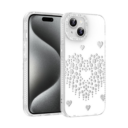 iPhone 14 Kılıf Damla Taşlı MKST Rivas Sert PC Kapak - Beyaz
