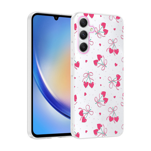Galaxy A34 Kılıf Kamera Korumalı Desenli MKST Klip Kapak - Kalpli Kiraz