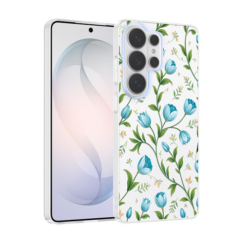 Galaxy S26 Ultra Kılıf Kamera Korumalı Desenli MKST Klip Kapak - Mavi Lale