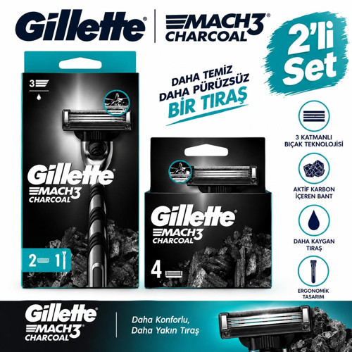 Mach3 Charcoal 2'li Set 1 Sap + 6 Yedek Bıçak