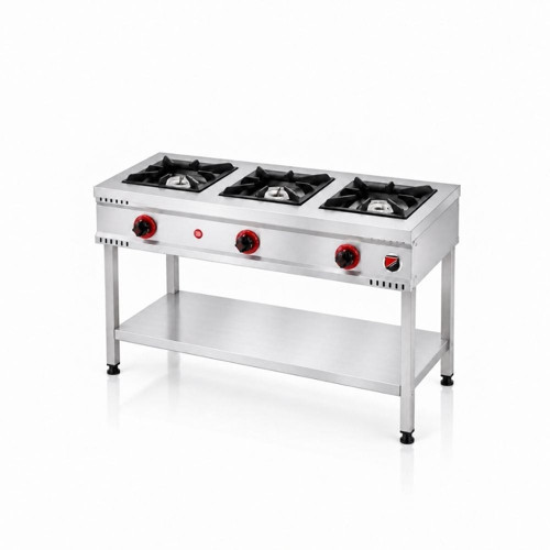 Silverinox Doğalgazlı Taban Raflı 3 Gözlü Ocak