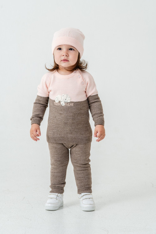 Çocuk Teddy Bear Detay Kazak Pantolon Bere Triko Kışlık Takım 22113
