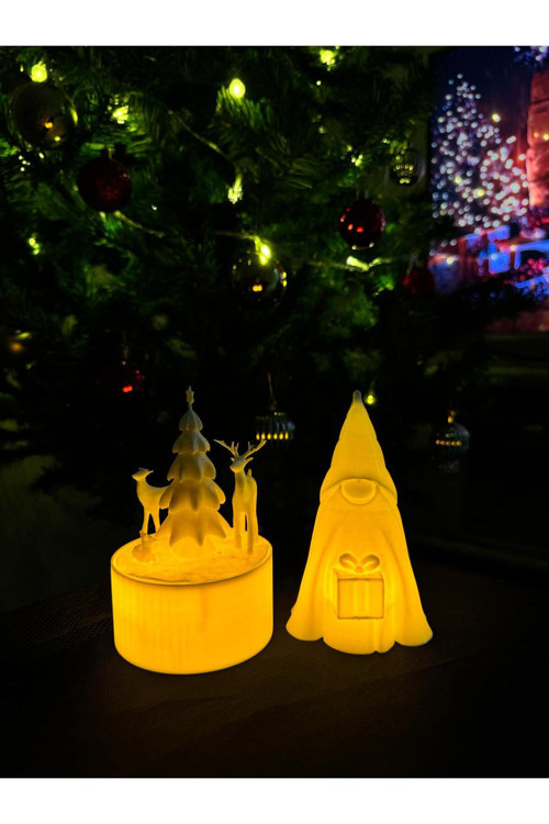 Yılbaşı Tealight Mumluk İle Işıklı Geyik & Cüce Dekor Biblo-Yılbaşı Hediyesi-Çam Ağacı Yanı