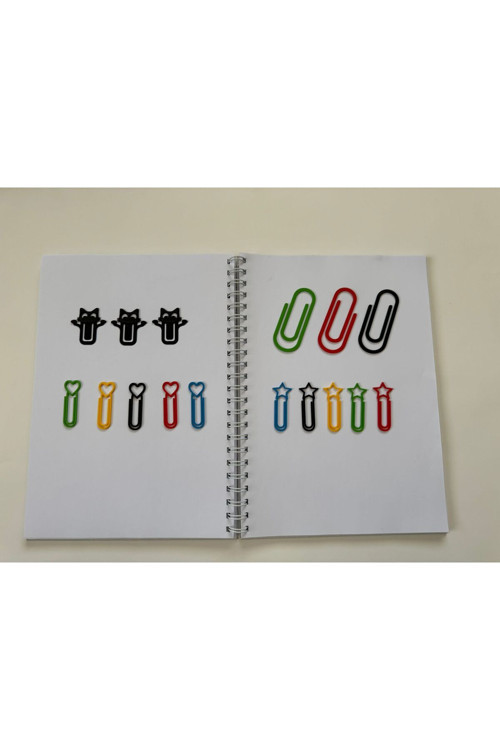 Renkli Ders Çalışma Klips Seti 16'Lı Kedi Kalp Yıldız Ataç-Eğlenceli Defter Seti