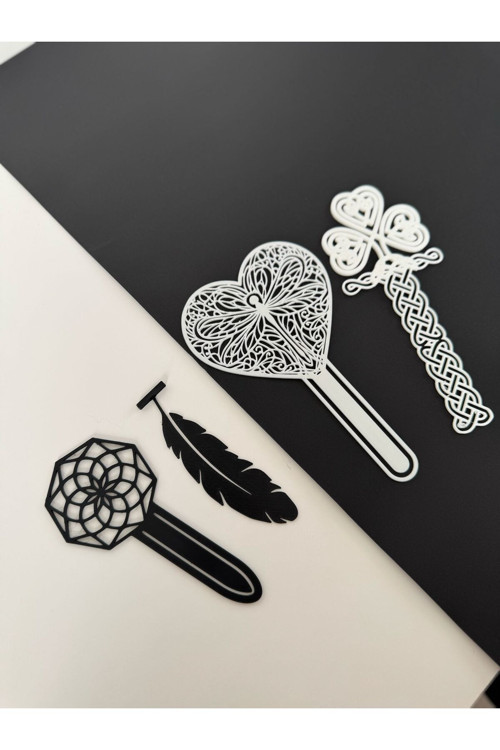 Özel Tasarım 4’Lü Kitap Ayracı Seti – Dreamcatcher, Tüy, Kalp Ve Celtic Desen – Premium Koleksiyon