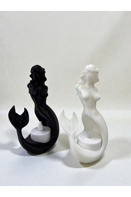 Deniz Kızı Tealight Mumluk 2’Li Siyah Beyaz Dekoratif Figür Ev Ofis Masaüstü Aksesuarı