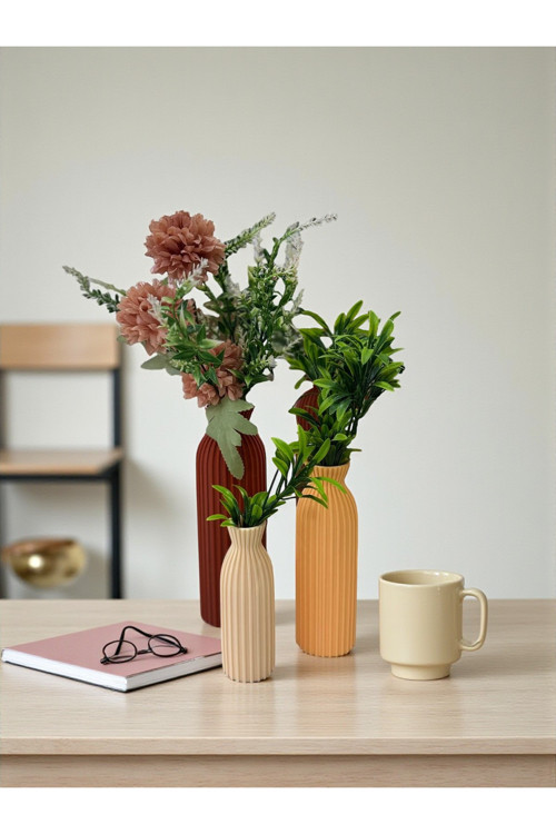 3’Lü Renkli Dekoratif Vazo Seti-Şık Ve Estetik -Minimalist Vazo Seti-Minimal Masa-Salon Aksesuarı