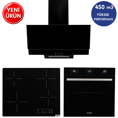 AFM Serisi FUE-10 Siyah Dijital Elektr. Vitroseramik 3'lü Ankastre Set Fırın+Ocak+Davlumbaz