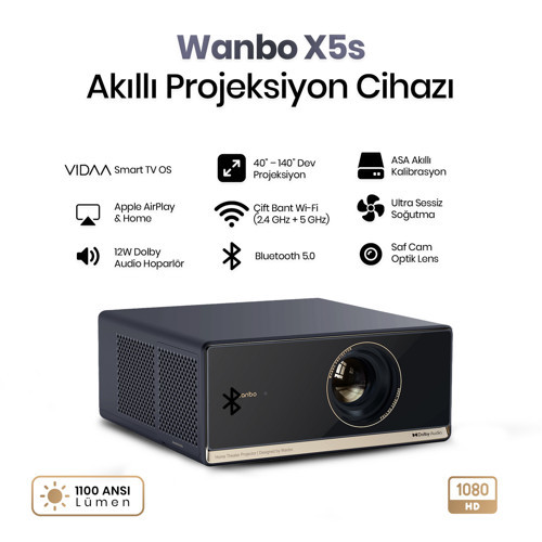 X5 S 1100 ANSI Full HD VIDAA Voice Projeksiyon Cihazı | 4K Destekler | WiFi | Bluetooth