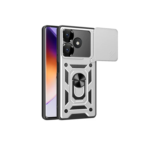 Xiaomi Redmi 13 4G Kılıf Pars Lens Yüzüklü Silikon - Gümüş