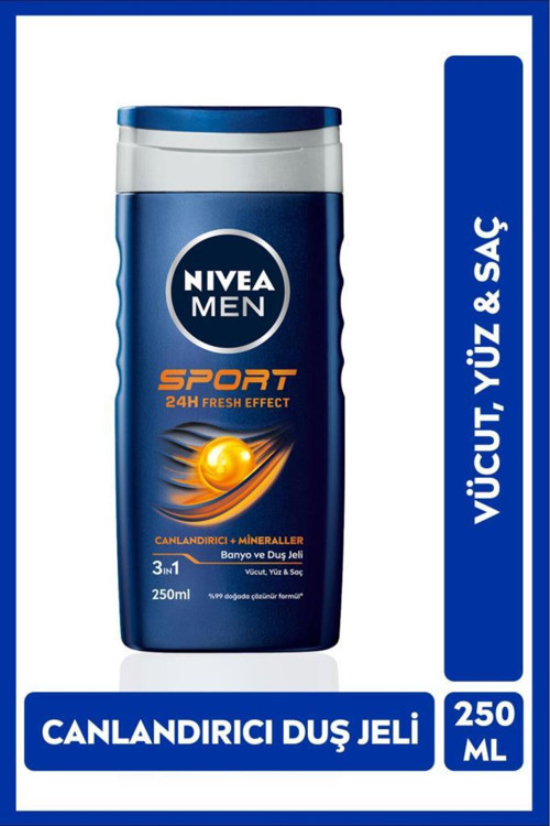 Men Sports Duş Jeli 250 Ml, 3Ü 1 Arada Kullanım,Vücut, Yüz Ve Saç, 24 Saat Ferahlık