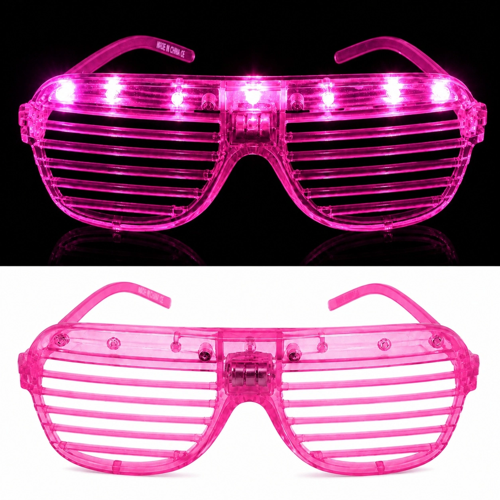 Led Işıklı Panjur Parti Gözlüğü Pembe Renk Shutter Gözlük