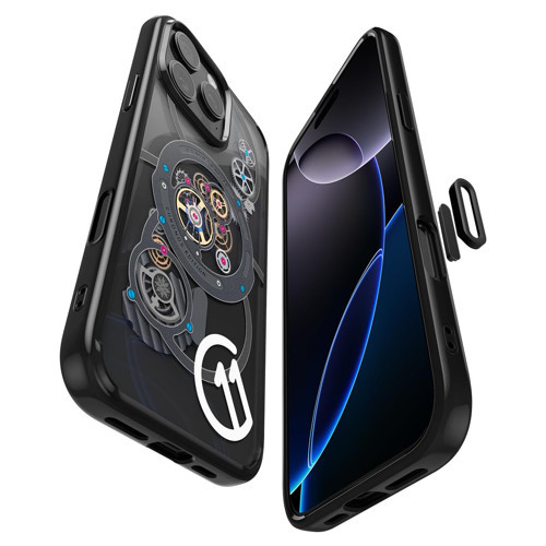 iPhone 16 Pro ile Uyumlu MagSafe Kılıf Ultra Hybrid c11 T Chronos Mag Fit Kamera Kontrol Sararmaya Dayanıklı Tasarım Siyah Şeffaf Kapak - ACS09192 (Spigen TR Garantili)