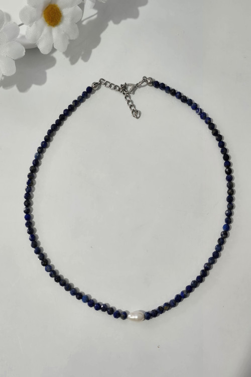 GERÇEK İNCİ, LAPİS LAZULİ DOĞALTAŞ KOLYE