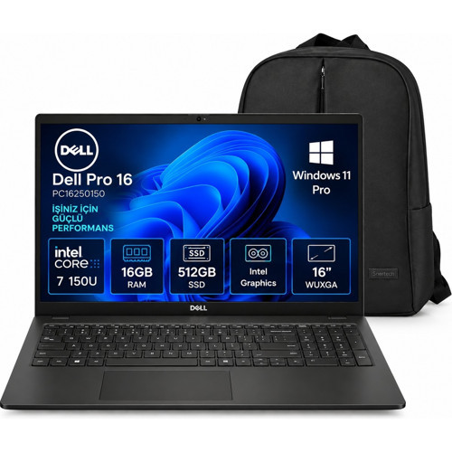 Pro 16 PC16250150 Core 7 150U 16 GB Ram 512 GB SSD Intel Graphics 16" Windows 11 Pro PC16250150 Wuxga Notebook + Snertec