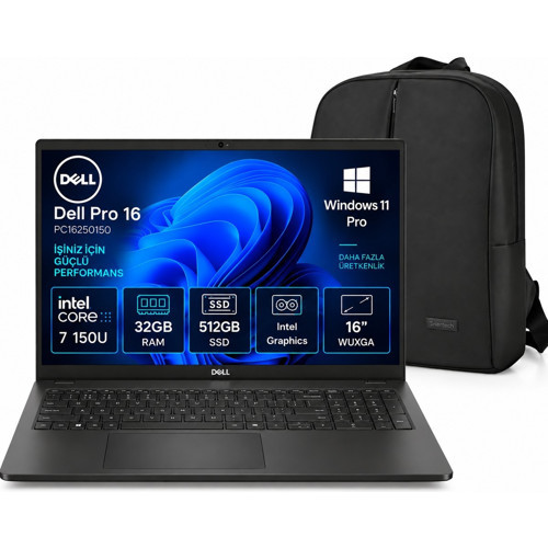 Pro 16 PC16250150 Core 7 150U 32 GB Ram 512 GB SSD Intel Graphics 16" Windows 11 Pro PC16250150 Wuxga Notebook + Snertec