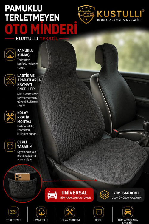 3'lü Pilot Terletmeyen Oto Koltuk Kilim Minder Cepli Model (Siyah)
