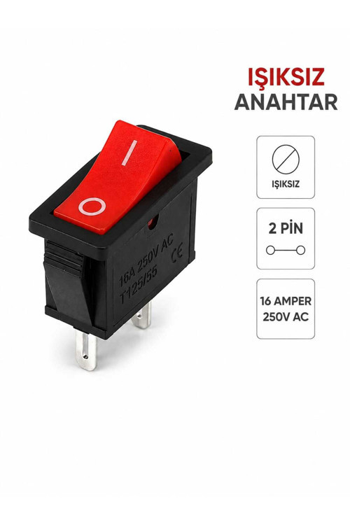 Tekli Dar Işıksız Anahtar On-Off Kırmızı 2P