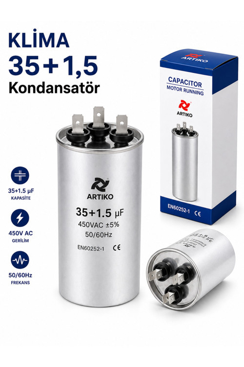 Klima Kondansatör Capacitor 30+1,5 Uf 450 Vac -50/60 Hz