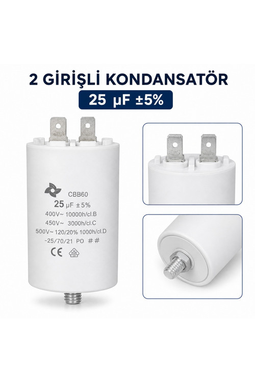 Klima Kondansatörü 25 Uf Metal Klima Kapasitörü Motor Kondansatörü