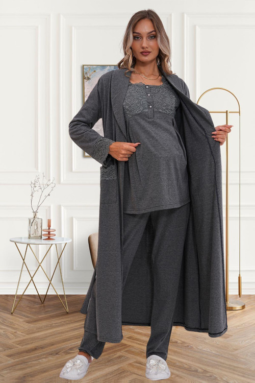Mecit 6102 Füme Hamile Lohusa Pijama Takımı
