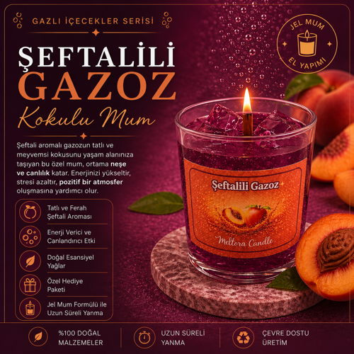 Gazoz Serisi Şeftali Kokulu Bardak Jel Mum – El Yapımı Dekoratif Mum