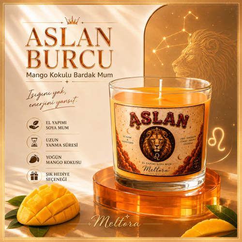 Burç Serisi Aslan Burcu Mango Kokulu Turuncu Bardak Mum – El Yapımı Soya Mum